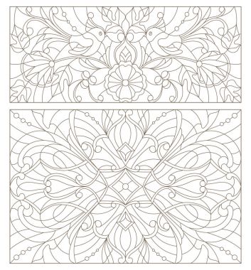 Vitray soyut swirls, çiçek ve kuş kontur çizimleri yatay yönünü ayarlama