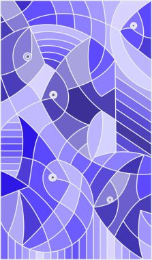 Vitray stil soyut balık, mavi tonu çizimde