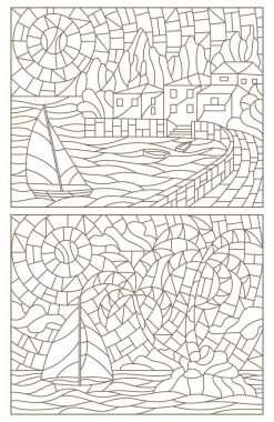 Vitray su manzara ile kontur çizimleri ayarla