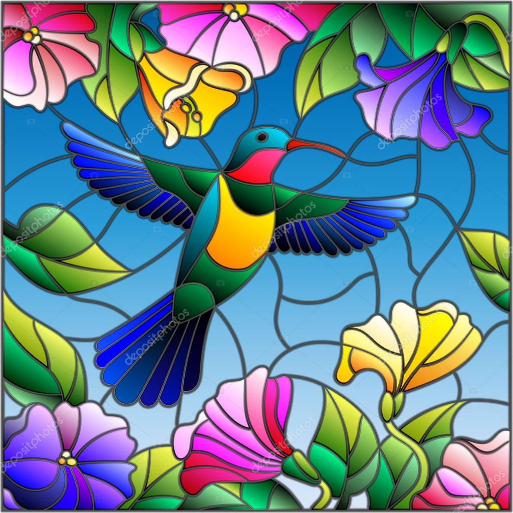 Hummingbird Stained Glass Style painted tile
