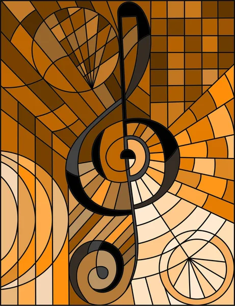 Image abstraite d'une clef triple en vitrail, ton brun, sépia — Image vectorielle