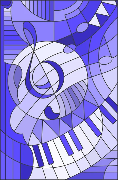 Tiz nota anahtarı vitray stil, mavi tonda soyut resim — Stok Vektör