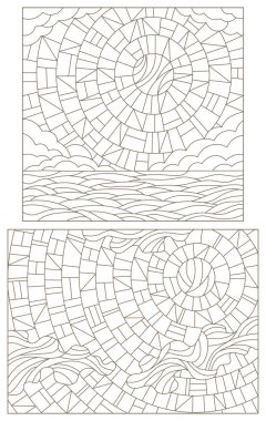 Göksel manzara ile renkli cam Windows kontur çizimleri ayarla