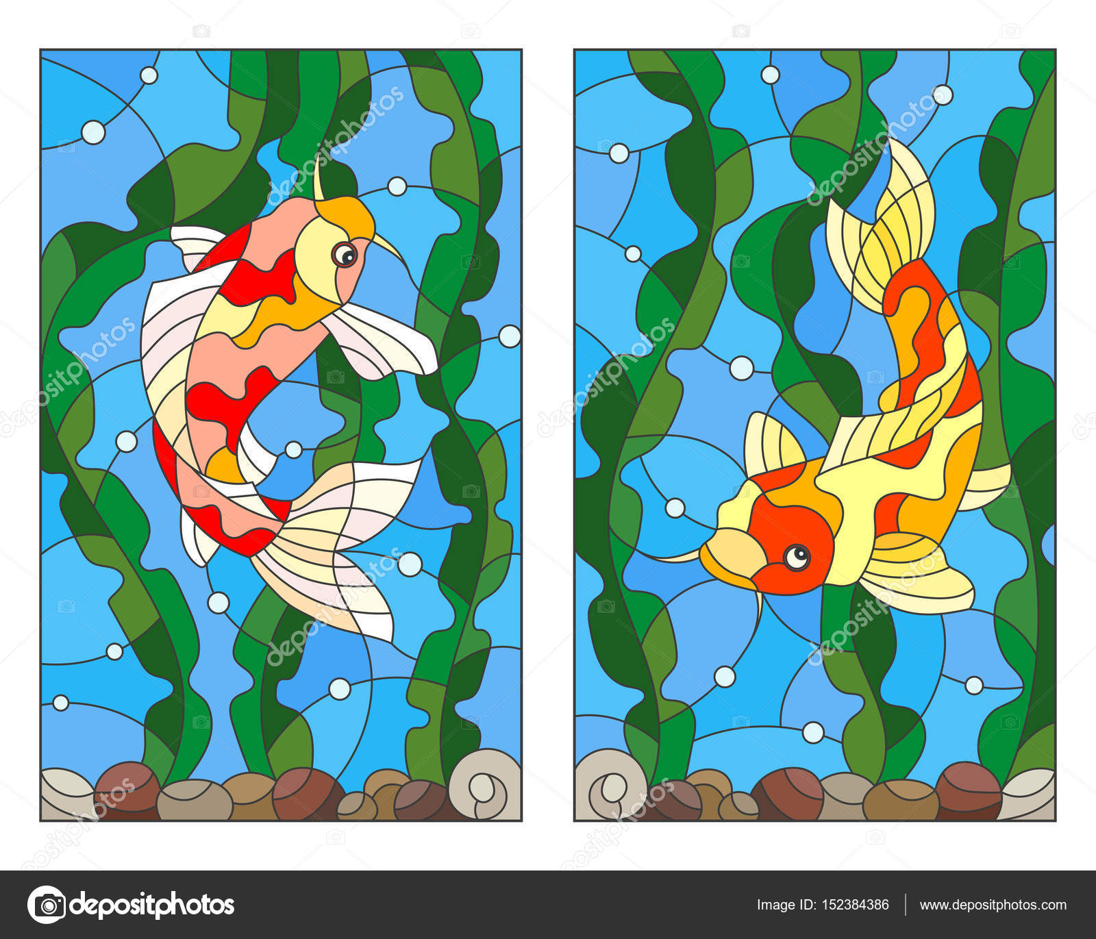 A Set Of Stained Glass Illustrations With Koi Carp Fish On The Background Of Water Algae And Air Bubbles Stock Vector Image By C Zagory A Set Of Stained Glass Illustrations With Koi Carp Fish On The Background Of Water Algae And Air Bubbles Stock Vector Image By C Zagory