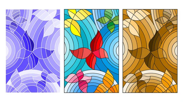 Las ilustraciones en el estilo de vidrieras con mariposas abstractas, versión coloreada, azul y marrón — Vector de stock