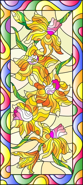 Ilustração em estilo vitral com narcisos sobre fundo claro, orientação vertical —  Vetores de Stock