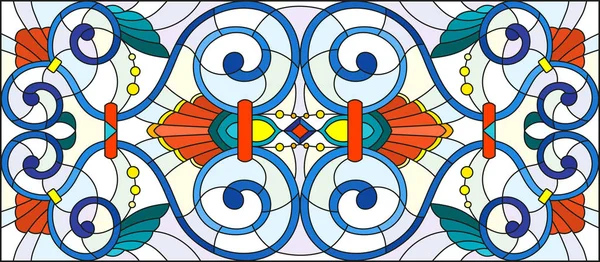 Ilustrace v vitráže stylu abstraktní víří, květy a listy na světlém pozadí, horizontální orientace — Stockový vektor