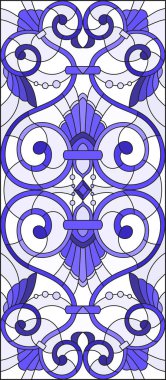 İllüstrasyon soyut swirls, vitray tarzında çiçekler ve hafif bir arka plan üzerinde dikey yönlendirme gama mavi yaprakları