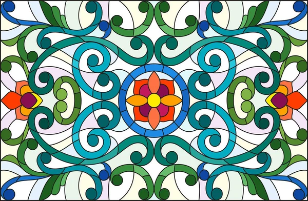 İllüstrasyon soyut swirls, vitray tarzında çiçekler ve hafif bir arka plan üzerinde yatay yönlendirme bırakır