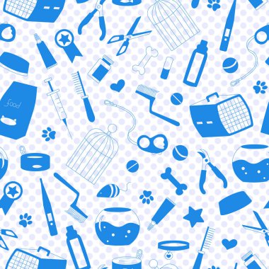 Evde beslenen hayvan kaygı, evde beslenen hayvan dükkan, simgeler lekeli zemin üzerine mavi siluetleri konu sorunsuz arka plan