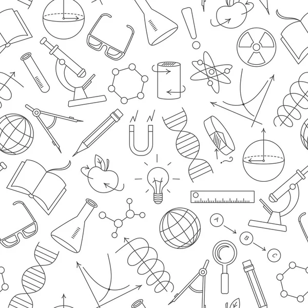 Bilim ve buluşlar, diyagramlar, Çizelgeler ve donanımları, basit kontür simgeler beyaz arka plan üzerinde tema seamless modeli