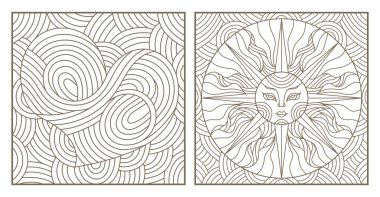 Vitray soyut güneş ve kalp ile kontur çizimleri ayarla