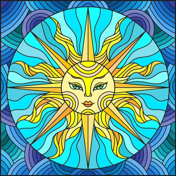 Illustration in the style of a stained glass window abstract sun — Stock Vector
