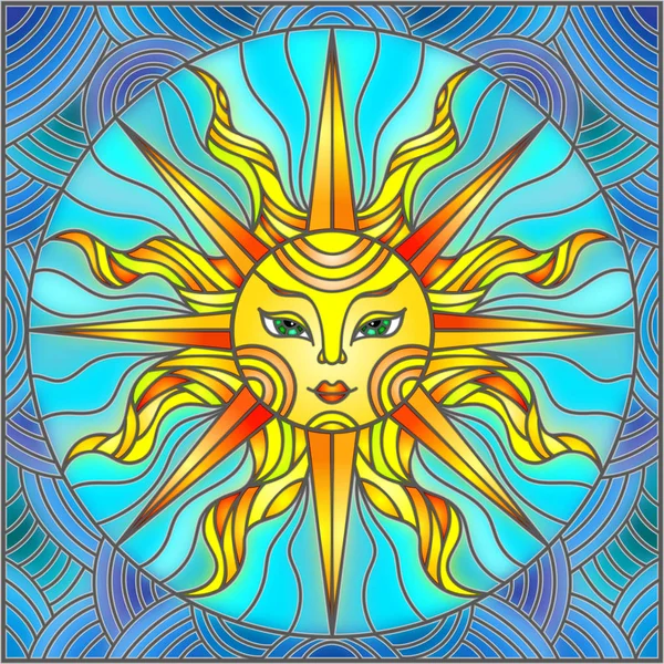 Illustration in the style of a stained glass window abstract sun — Stock Vector