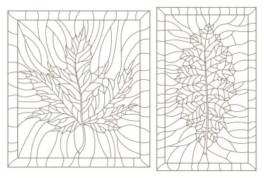 Anahat resimlerde tarzı Vintage bir çerçeve içinde yapraklarla kümesi