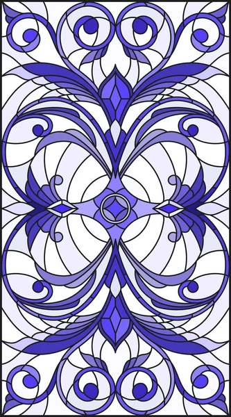 İllüstrasyon soyut swirls, vitray tarzında çiçekler ve hafif bir arka plan üzerinde dikey yönlendirme gama mavi yaprakları