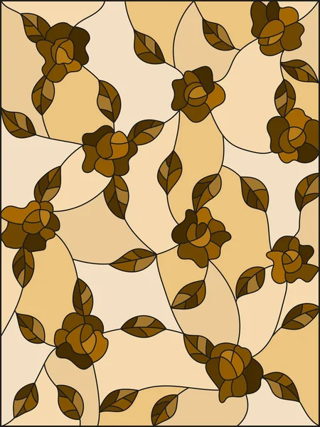 Иллюстрация в стиле витража с переплетенными розами и листьями, монохромный, тонизирующий коричневый — стоковый вектор