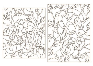 Yılan ağaçları ile vitray pencerelerin kontur resimler ayarla 