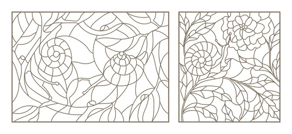 Böcek ve bitkiler ile vitray pencerelerin planimetric illüstrasyonlar kümesi 