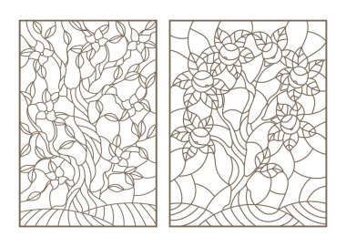 Vitray kontur illüstrasyonlar ağaçların görüntüsü ile ayarla