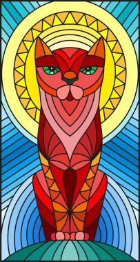 İllüstrasyon soyut geometrik kedi ile vitray tarzında