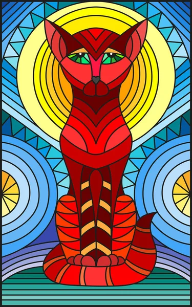 Ilustración en estilo vitral con gato geométrico abstracto — Vector de stock