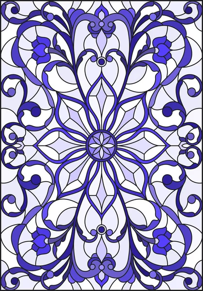 İllüstrasyon soyut swirls, vitray tarzında çiçekler ve hafif bir arka plan üzerinde dikey yönlendirme gama mavi yaprakları