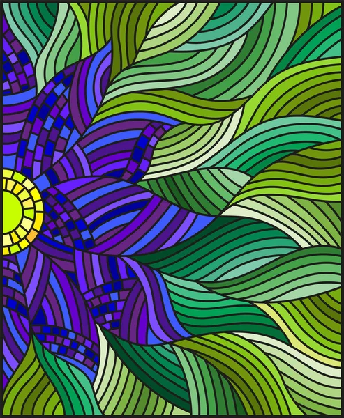 Ilustracja w stylu witrażu z jasny purpurowy Abstrakcja kwiat na zielonym tle faliste — Wektor stockowy