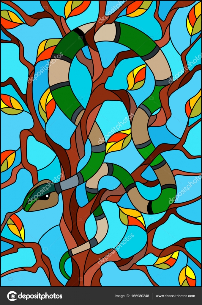 Desenho de Serpente pendurada numa árvore pintado e colorido por