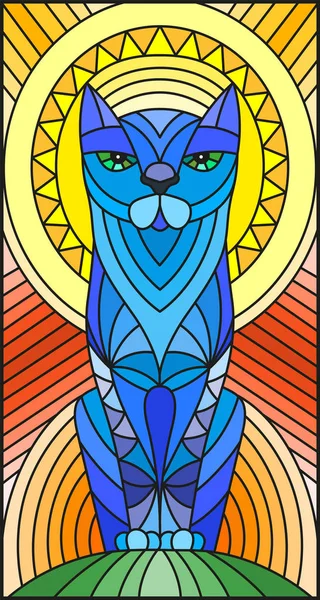 Illustration i målat glas stil med abstrakta blå geometriska katt — Stock vektor