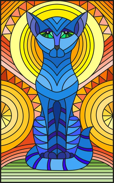 Ilustración en estilo vitral con gato geométrico azul abstracto — Vector de stock