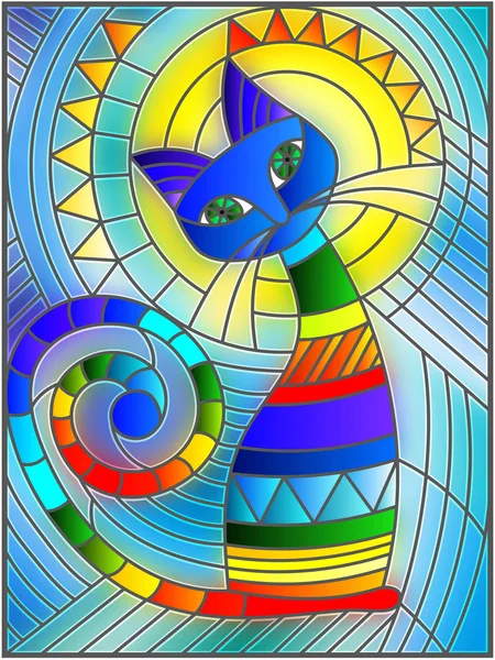 Illustration in stained glass style with abstract geometric cat — Stock Vector