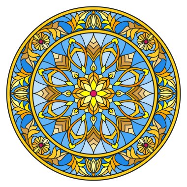 Vitray stil, ayna görüntüsü çiçek süs eşyaları ve swirls ile yuvarlak resimde