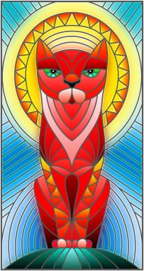 İllüstrasyon soyut geometrik kedi ile vitray tarzında