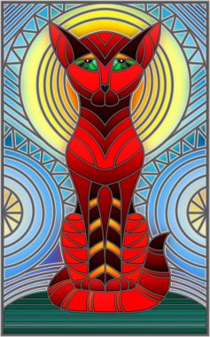 İllüstrasyon soyut geometrik kedi ile vitray tarzında