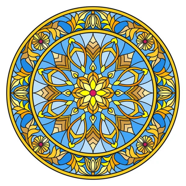 Vitray stil, ayna görüntüsü çiçek süs eşyaları ve swirls ile yuvarlak resimde