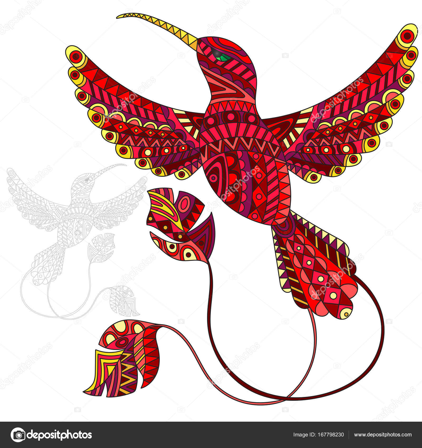 ilustração de beija flor vermelho abstrata pássaros e pintou seu
