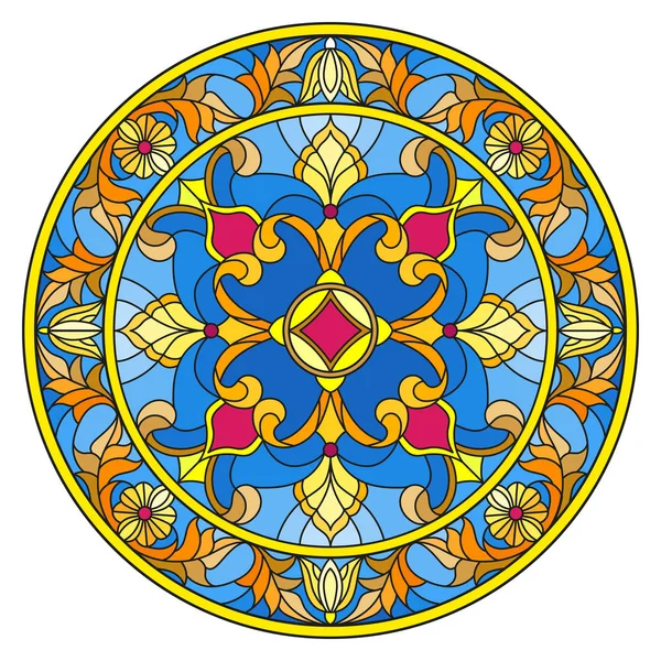 Vitray stil, ayna görüntüsü çiçek süs eşyaları ve swirls ile yuvarlak resimde