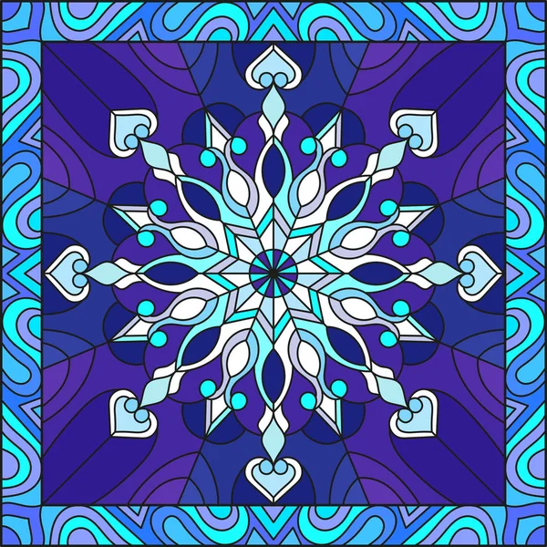 Vitray tarzı illüstrasyon kar tanesi bir çerçeve içinde mavi renk ile 