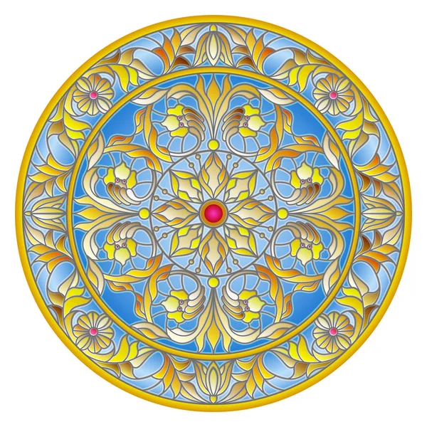 Vitray stil, ayna görüntüsü çiçek süs eşyaları ve swirls ile yuvarlak resimde