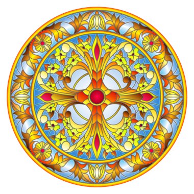 Vitray stil, ayna görüntüsü çiçek süs eşyaları ve swirls ile yuvarlak resimde