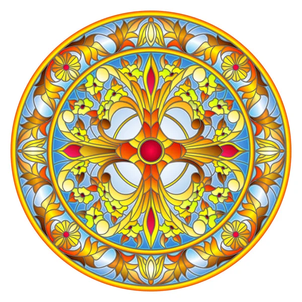 Vitray stil, ayna görüntüsü çiçek süs eşyaları ve swirls ile yuvarlak resimde