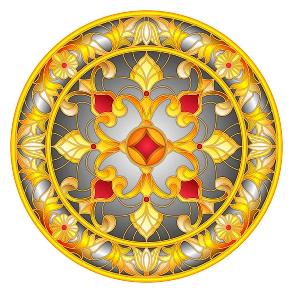 Vitray stil, ayna görüntüsü çiçek süs eşyaları ve swirls ile yuvarlak resimde