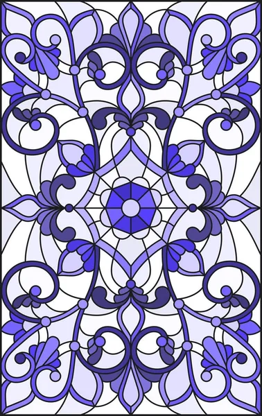 İllüstrasyon soyut swirls, vitray tarzında çiçekler ve hafif bir arka plan üzerinde dikey yönlendirme gama mavi yaprakları