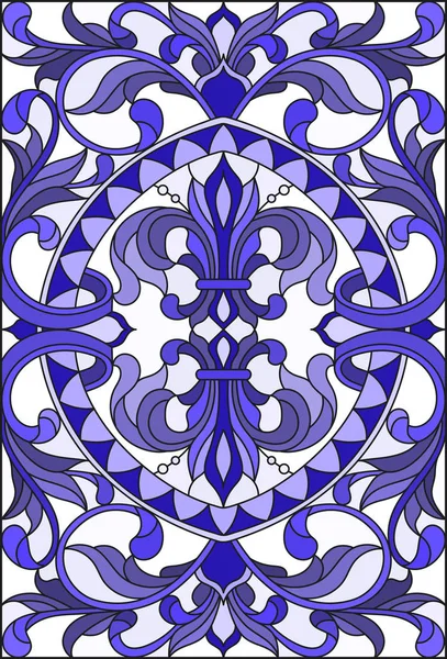 İllüstrasyon soyut swirls, vitray tarzında çiçekler ve hafif bir arka plan üzerinde dikey yönlendirme gama mavi yaprakları