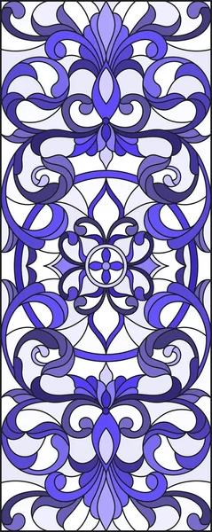 İllüstrasyon soyut swirls, vitray tarzında çiçekler ve hafif bir arka plan üzerinde dikey yönlendirme gama mavi yaprakları