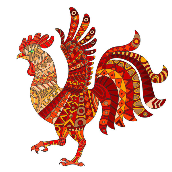 Illustration with abstract red rooster, animal, white background , isolate