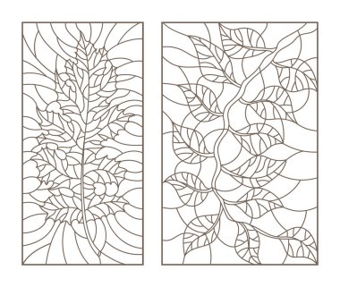 Vitray yaprakları ile anahat resimlerde kümesi