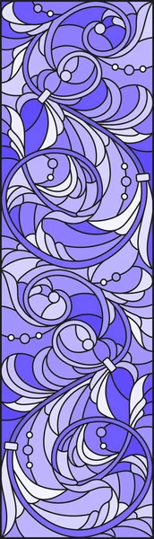 Illustration im Glasmalereistil mit abstrakten Wirbeln, Blumen und Blättern auf hellem Hintergrund, vertikale Orientierung gamma-blau — Stockvektor
