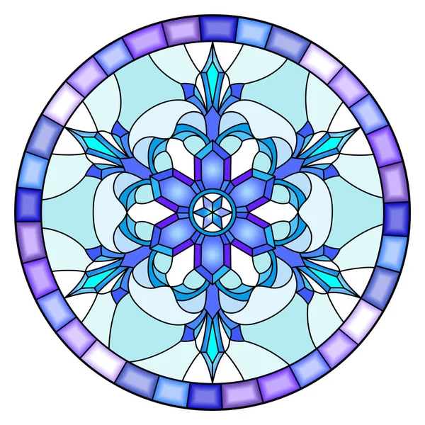 ブルーの雪の結晶をステンド グラス風イラスト画像ラウンド フレームの色します。 — ストックベクタ